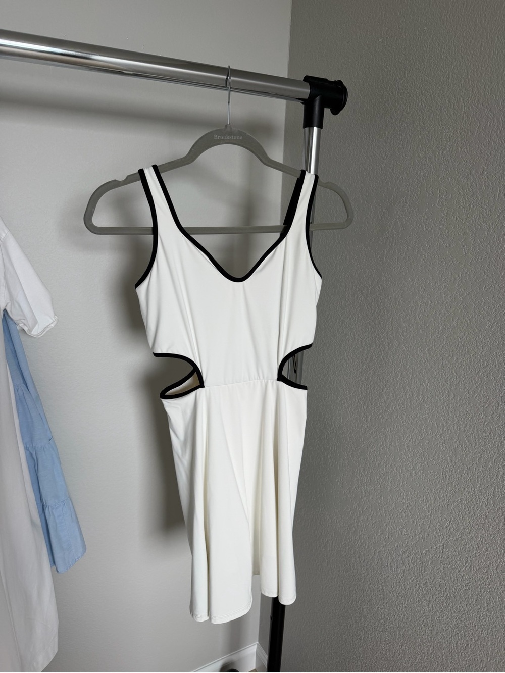White Cutout Tennis Dress V-Neck Mini Dress with Black Trim